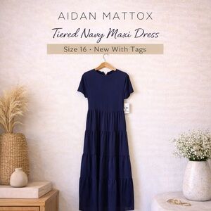 Aidan Mattox Tiered Navy Maxi Dress Size 16 NWT